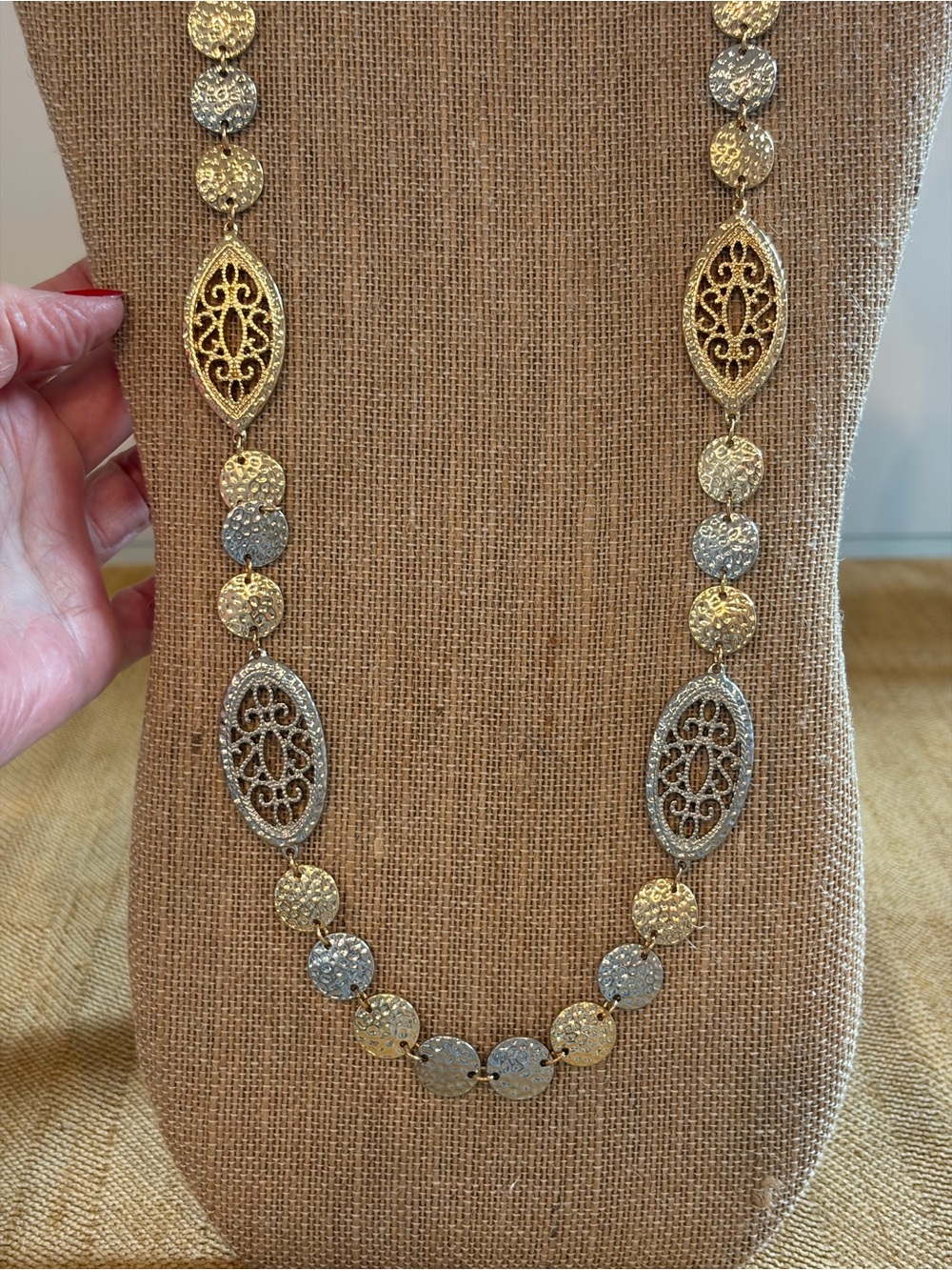 Jules signed Two-Tone Gold and Silver Long Necklace